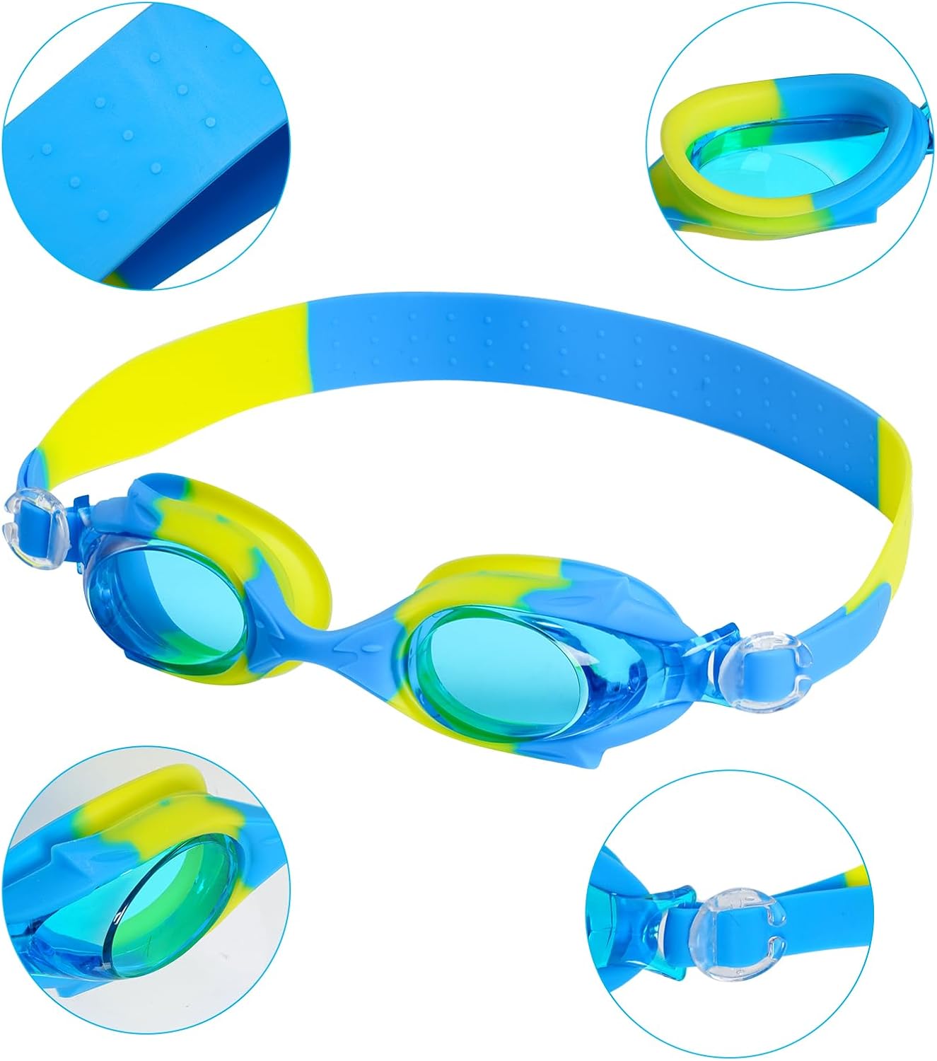 4 Pieces Kids Swimming Goggles for Boys Girls Silicone Swimming Cap for Short Hair with  Swim Cap, Earplug and Nose Clip