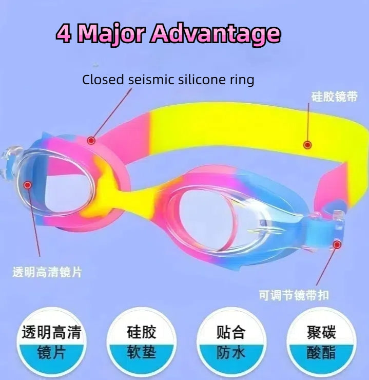 4 Pieces Kids Swimming Goggles for Boys Girls Silicone Swimming Cap for Short Hair with  Swim Cap, Earplug and Nose Clip