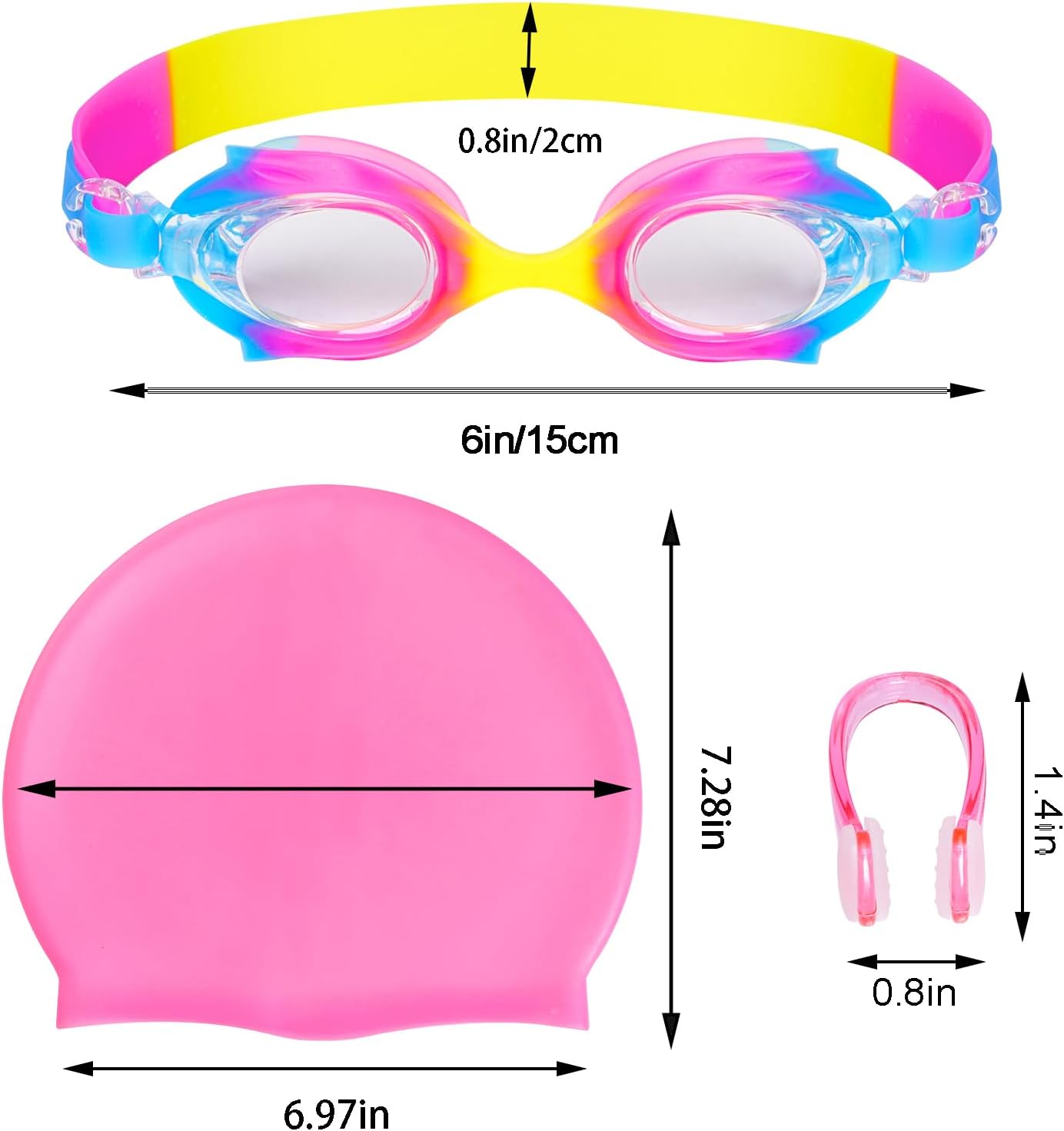 4 Pieces Kids Swimming Goggles for Boys Girls Silicone Swimming Cap for Short Hair with  Swim Cap, Earplug and Nose Clip