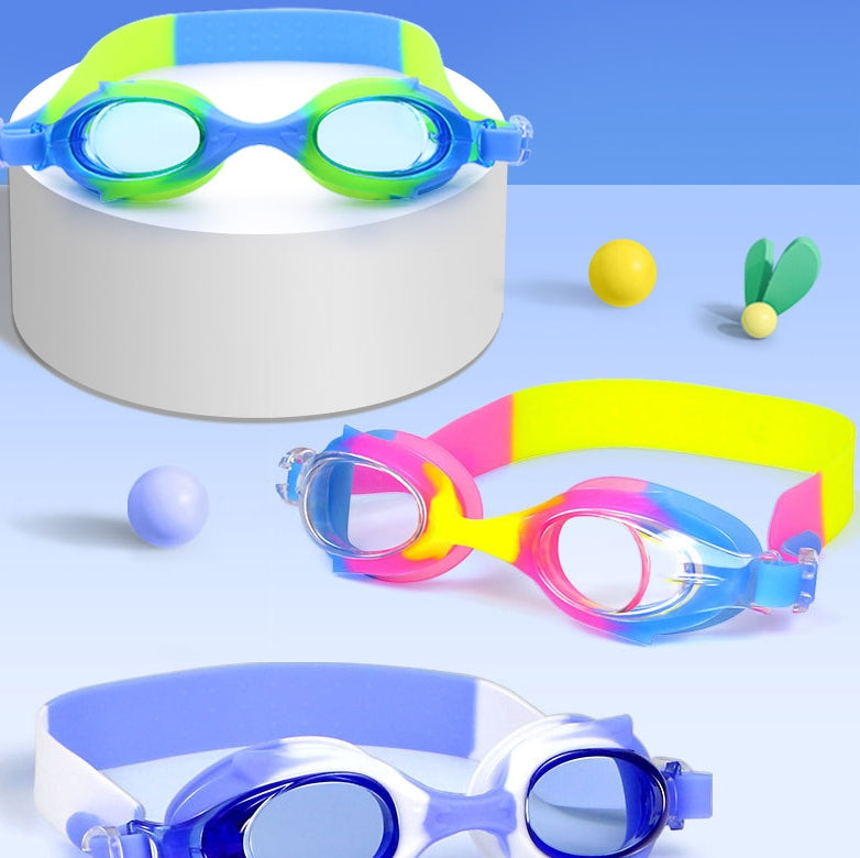 4 Pieces Kids Swimming Goggles for Boys Girls Silicone Swimming Cap for Short Hair with  Swim Cap, Earplug and Nose Clip