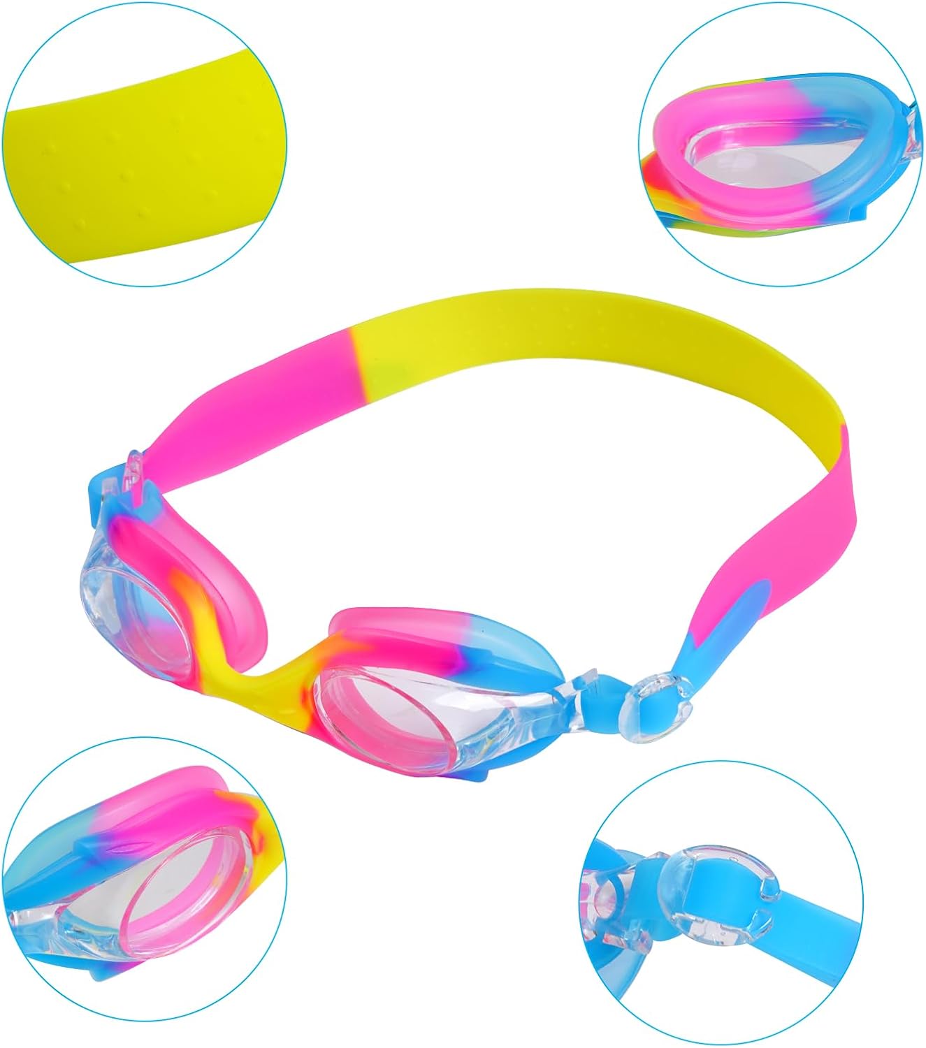 4 Pieces Kids Swimming Goggles for Boys Girls Silicone Swimming Cap for Short Hair with  Swim Cap, Earplug and Nose Clip