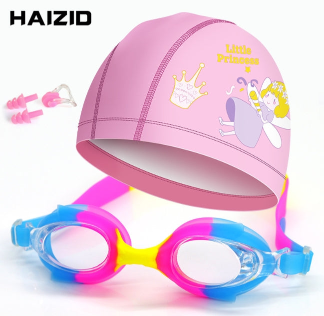 4 Pieces Kids Swimming Goggles for Boys Girls Silicone Swimming Cap for Short Hair with  Swim Cap, Earplug and Nose Clip