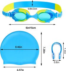 4 Pieces Kids Swimming Goggles for Boys Girls Silicone Swimming Cap for Short Hair with  Swim Cap, Earplug and Nose Clip