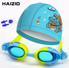 4 Pieces Kids Swimming Goggles for Boys Girls Silicone Swimming Cap for Short Hair with  Swim Cap, Earplug and Nose Clip