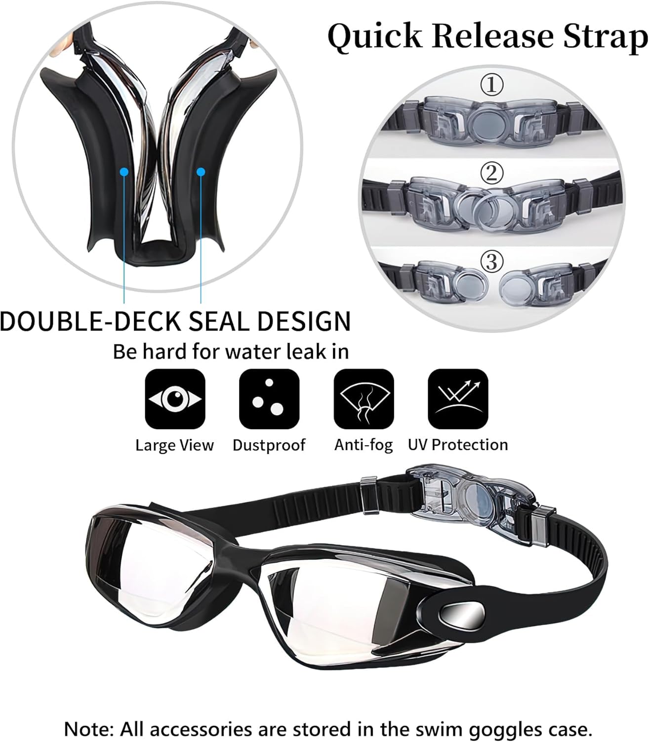 4 Pieces Swim Goggles No Leaking with Nose Clip, Earplugs, Swim Cap and Case for Men Women