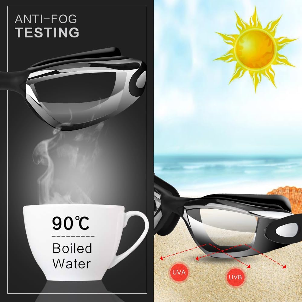 4 Pieces Swim Goggles No Leaking with Nose Clip, Earplugs, Swim Cap and Case for Men Women