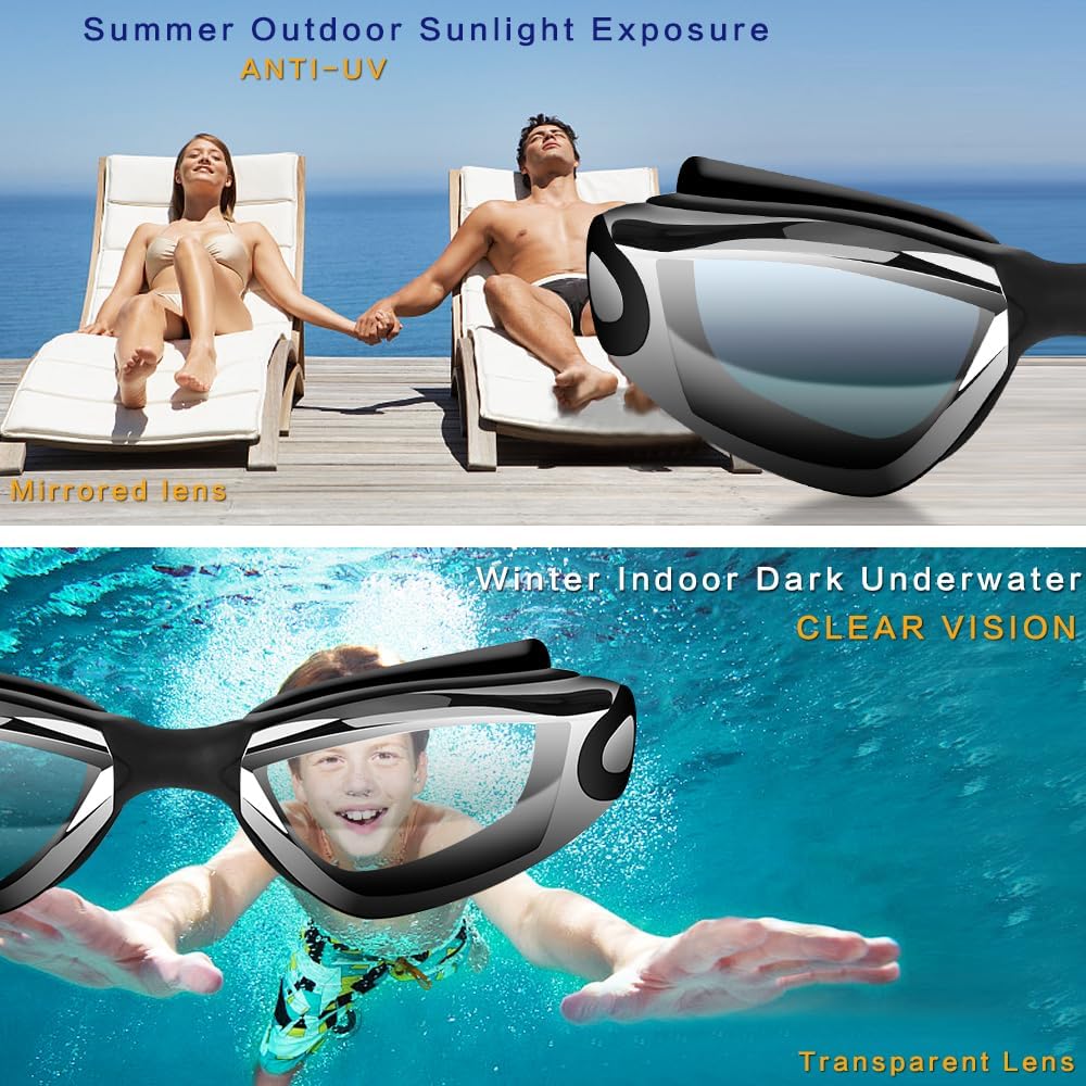 4 Pieces Swim Goggles No Leaking with Nose Clip, Earplugs, Swim Cap and Case for Men Women