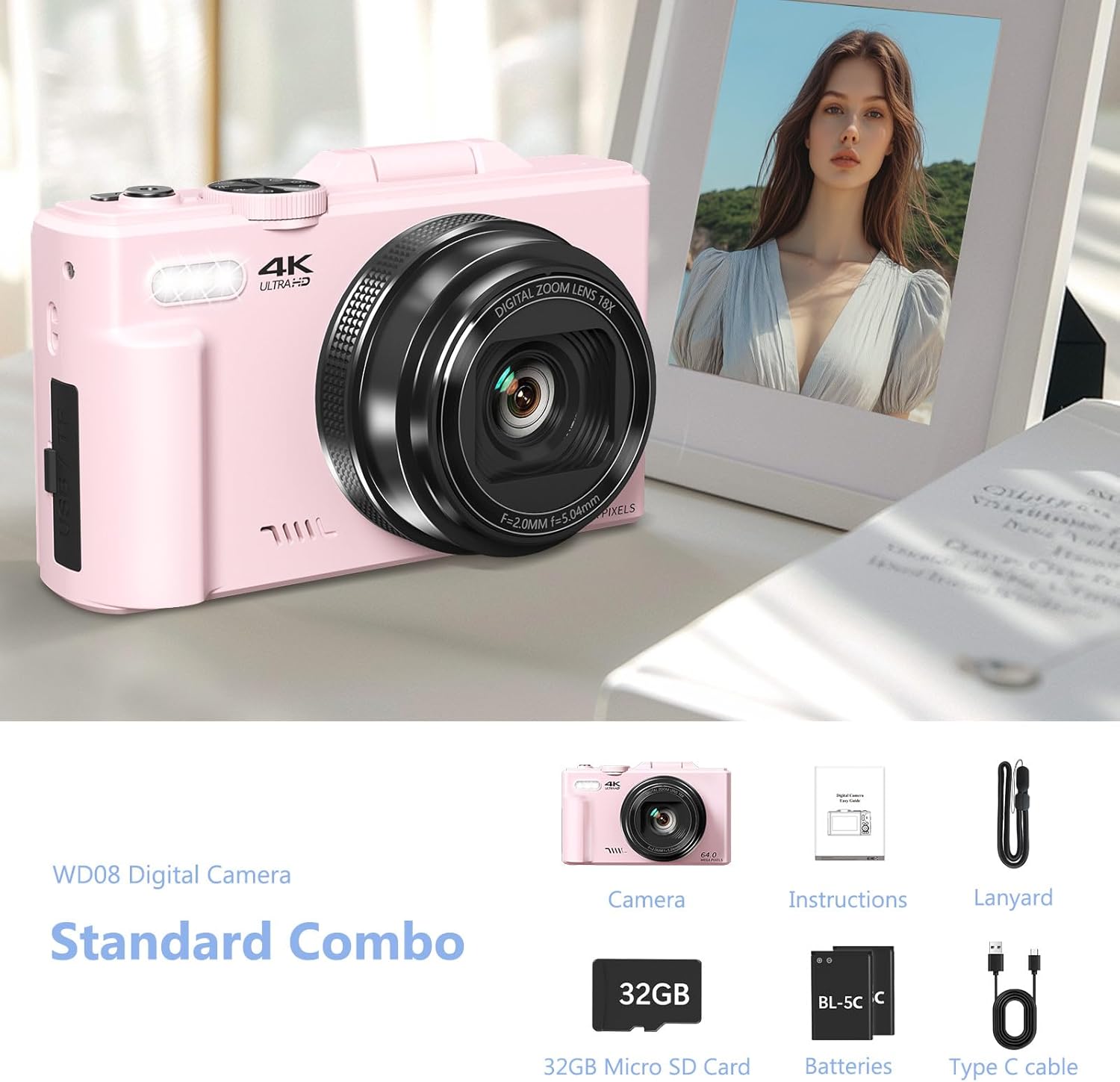 4K 64MP Vlogging Camera, 3" 180° Flip Screen, 18X Zoom, Point & Shoot, 32GB SD Card - Beginner-Friendly