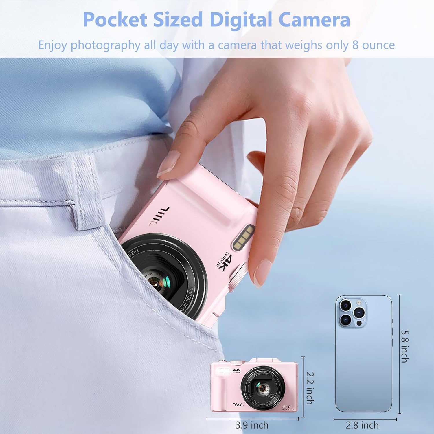 4K 64MP Vlogging Camera, 3" 180° Flip Screen, 18X Zoom, Point & Shoot, 32GB SD Card - Beginner-Friendly