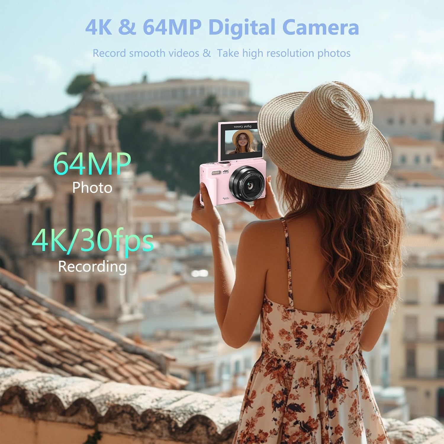 4K 64MP Vlogging Camera, 3" 180° Flip Screen, 18X Zoom, Point & Shoot, 32GB SD Card - Beginner-Friendly