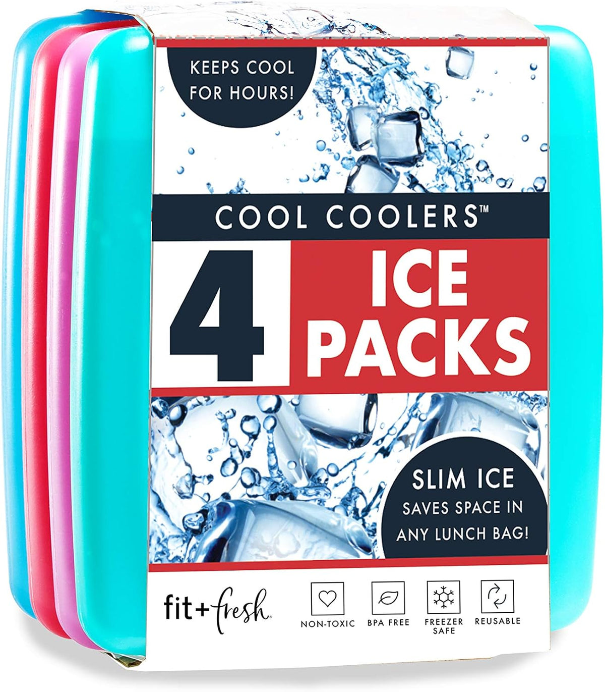 4packs Reusable & Long-Lasting Slim Ice Packs, Cold Packs for Lunch Boxes