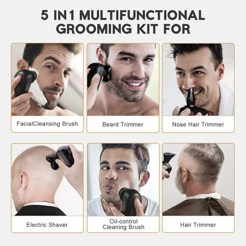 5-in-1 4D Rotating Electric Shaver Rechargeable Bald Shaver Beard Trimmer