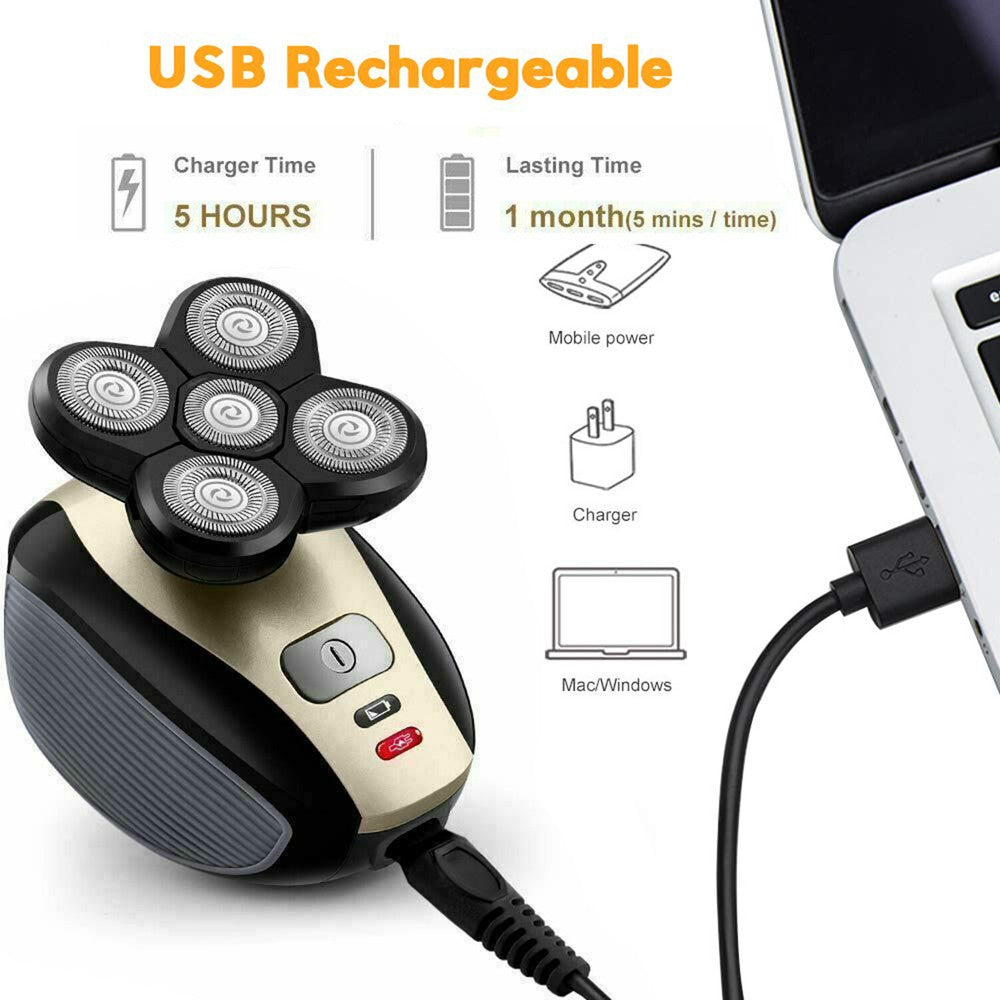 5-in-1 4D Rotating Electric Shaver Rechargeable Bald Shaver Beard Trimmer