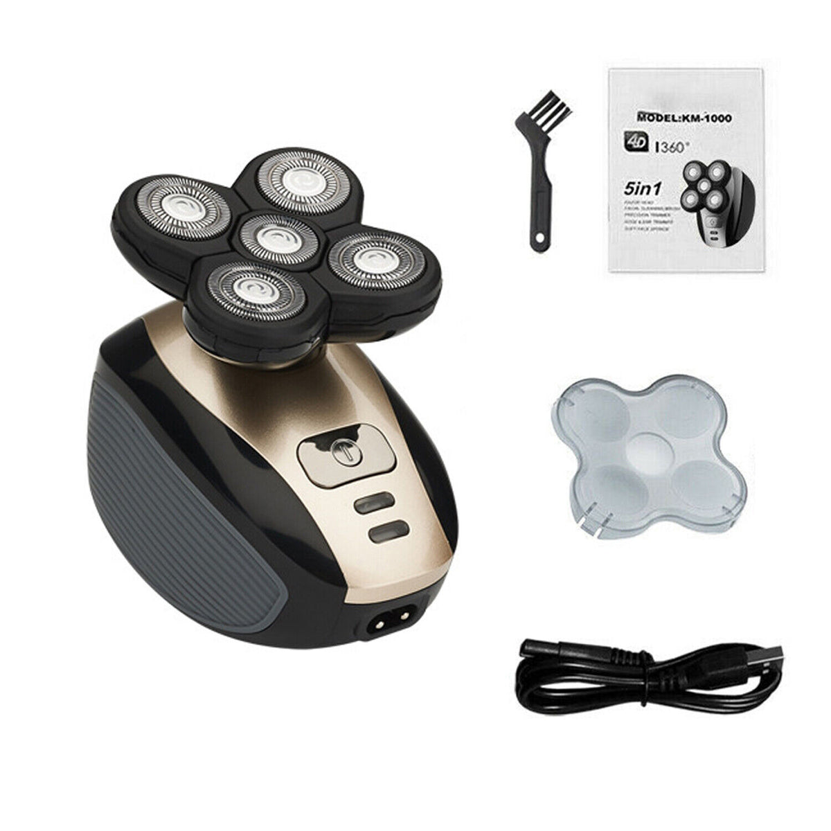 5-in-1 4D Rotating Electric Shaver Rechargeable Bald Shaver Beard Trimmer