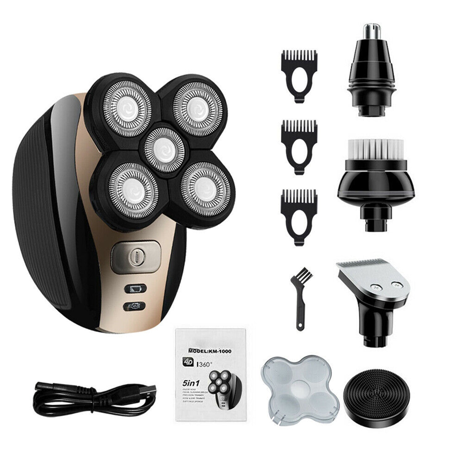 5-in-1 4D Rotating Electric Shaver Rechargeable Bald Shaver Beard Trimmer