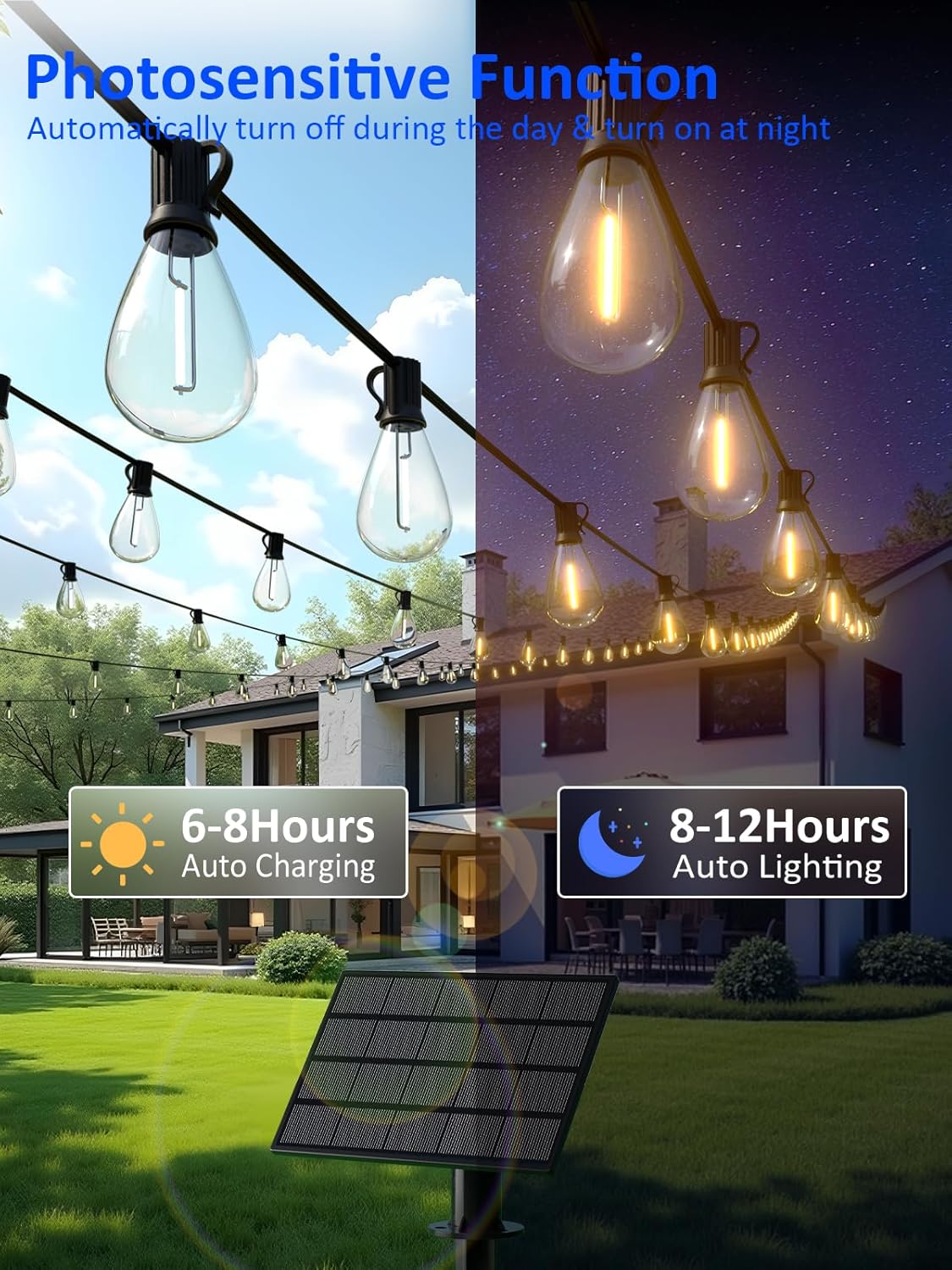 50FT Solar String Lights - Waterproof 19 LED 20+hr Battery Life, Commercial-Grade Shatterproof, Multipurpose Patio/Camping Decor