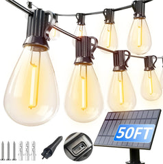 50FT Solar String Lights - Waterproof 19 LED 20+hr Battery Life, Commercial-Grade Shatterproof, Multipurpose Patio/Camping Decor