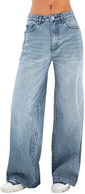 EMMIOL Jeans de mezclilla para mujer, pantalones vaqueros de pierna ancha, pantalones vaqueros holgados de cintura baja para mujer, pantalones vaqueros holgados tipo boyfriend, pantalones vaqueros Y2K 90S 