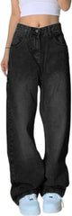 EMMIOL Jeans de mezclilla para mujer, pantalones vaqueros de pierna ancha, pantalones vaqueros holgados de cintura baja para mujer, pantalones vaqueros holgados tipo boyfriend, pantalones vaqueros Y2K 90S 