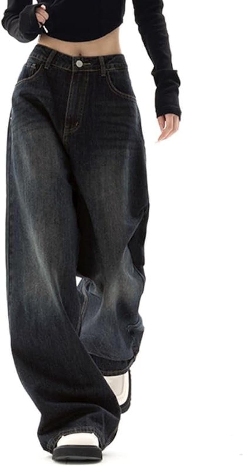 EMMIOL Jeans para mujer, pantalones vaqueros holgados de pierna ancha, cintura alta, pantalones cargo Y2K, pantalones casuales sueltos para novios, ropa de calle vintage 