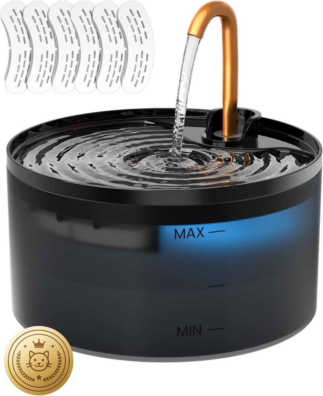 Cat Water Fountain, 71oz/2.1L Cat Fountain for Drinking with Copper Faucet, MISFANS-Designed Pump & Filter, Plastic Automatic Pet Water Fountain Bowl & Dispenser with 3-Pack Replaceable Filters