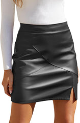 Falda de cuero sintético We1Fit para mujer, minifalda ajustada de cintura alta con pantalones cortos 