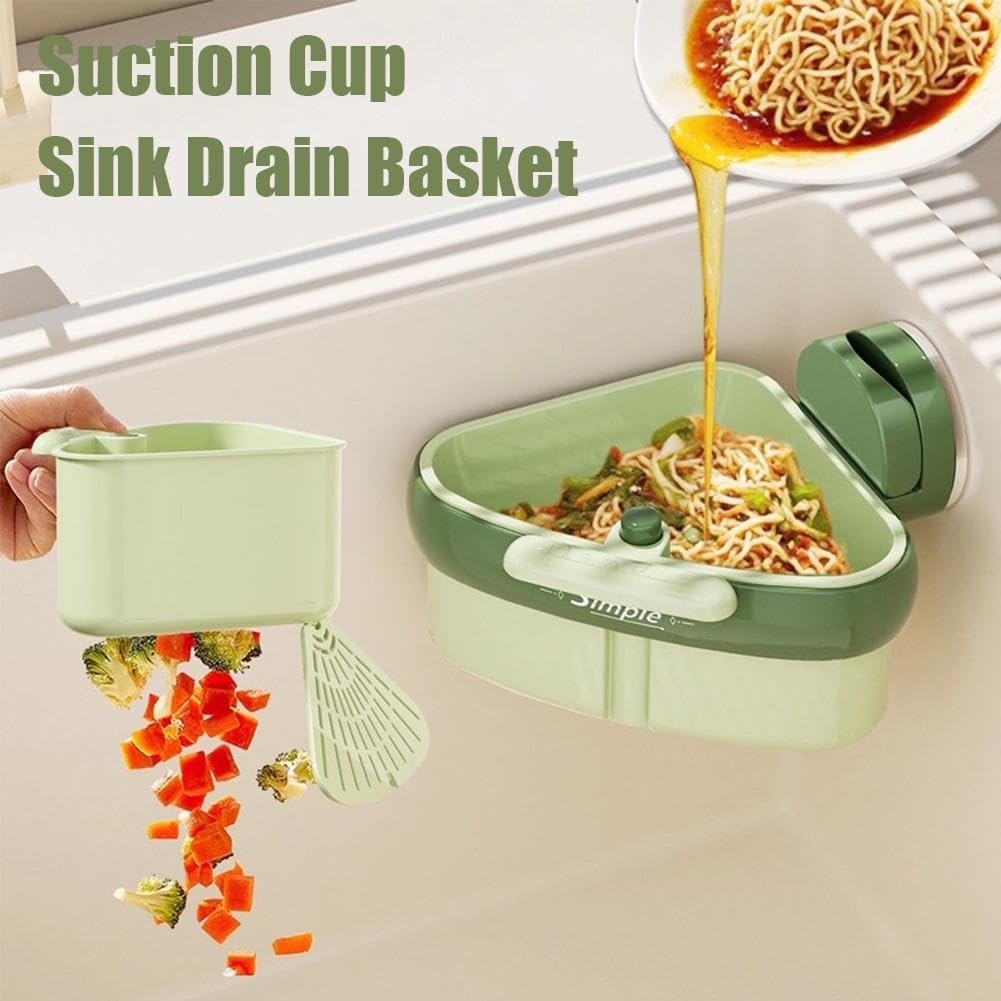 2025 Upgraded Sink Strainer Basket: Auto-Dump & Suction Cup | Kitchen Drainer & Corner Catcher