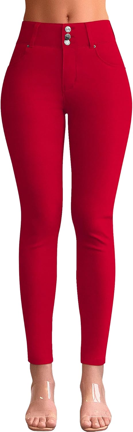 Jeggings de control de abdomen para mujer con cintura alta, ajustados y elásticos de Roswear 