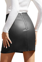 Falda de cuero sintético We1Fit para mujer, minifalda ajustada de cintura alta con pantalones cortos 