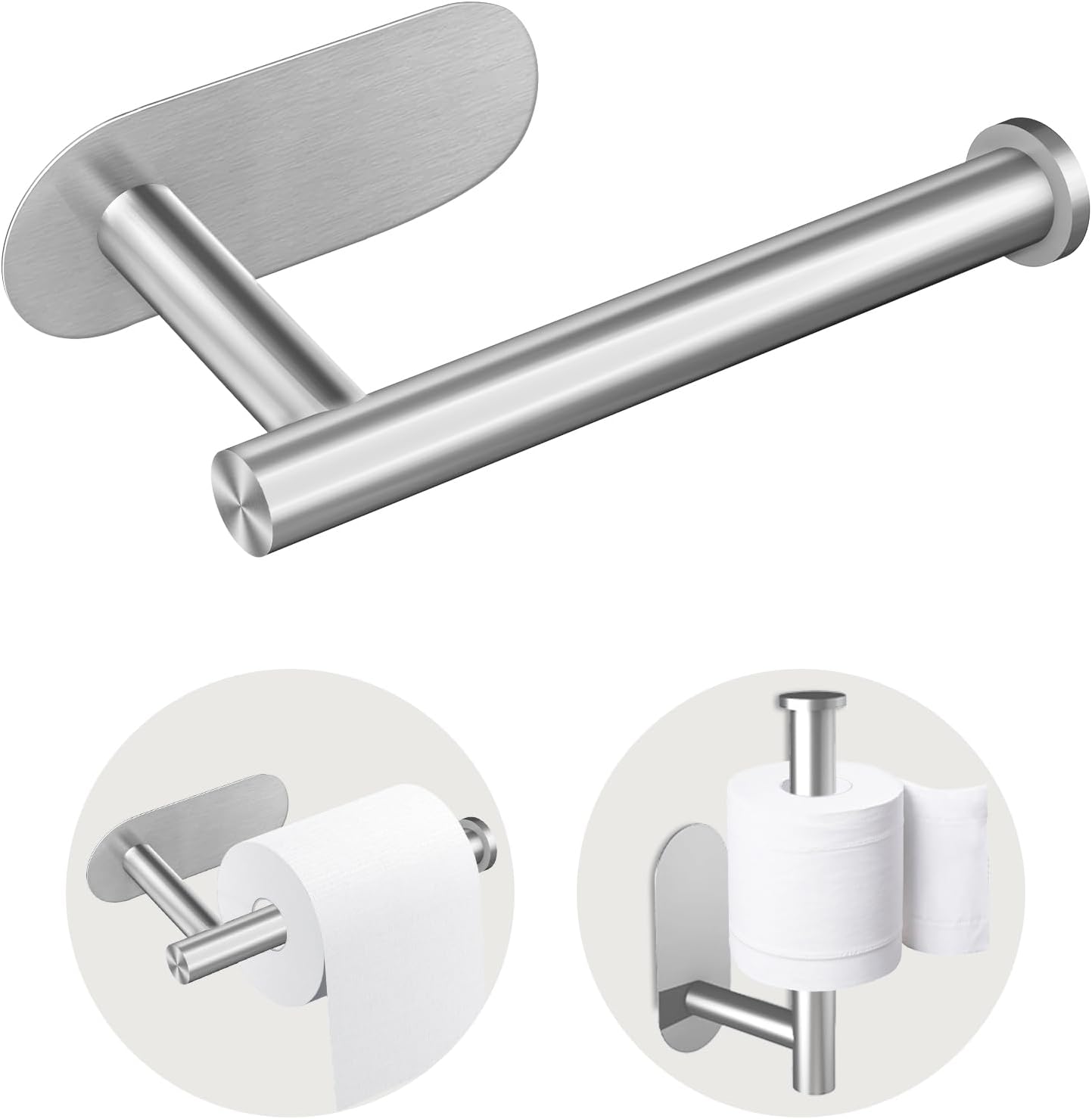 Drill-Free Black Stainless Steel Toilet Paper Holder, Waterproof Self-Adhesive Wall Mount for Bathroom/Kitchen