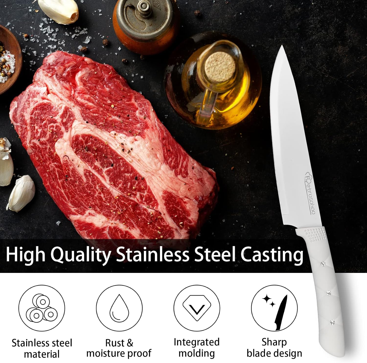 6PC Chef Knife Set with Acrylic Stand & Non-slip Block, Colorful Coating, Gift for Women