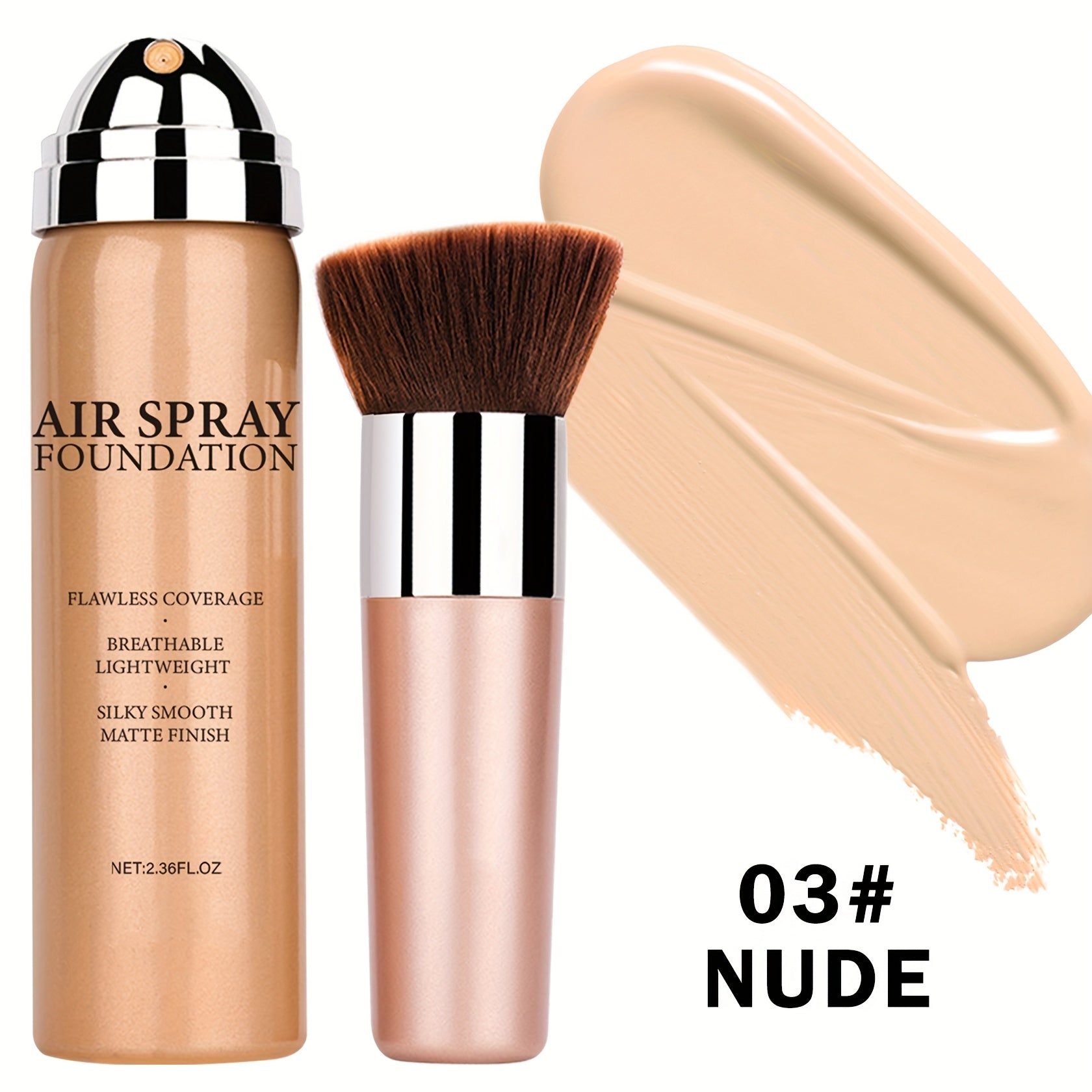High-Coverage Matte Makeup Set: Cushion Foundation, Smooth Cream & Spray for Mature Skin in Light Beige Natural Nude
