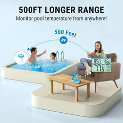 IPX8 Waterproof Wireless Pool Thermometer, Floating Digital Temp Monitor for Pool, Hot Tub, Aquarium - Easy Read