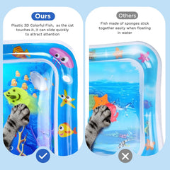 LED Cat Water Mat, Anti-Scratch Leak Proof with Floating Fish Toys, Interactive Cat Toys for Exercise & Hunting