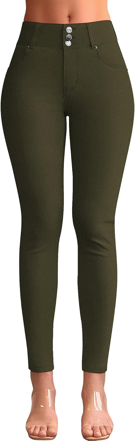 Jeggings de control de abdomen para mujer con cintura alta, ajustados y elásticos de Roswear 