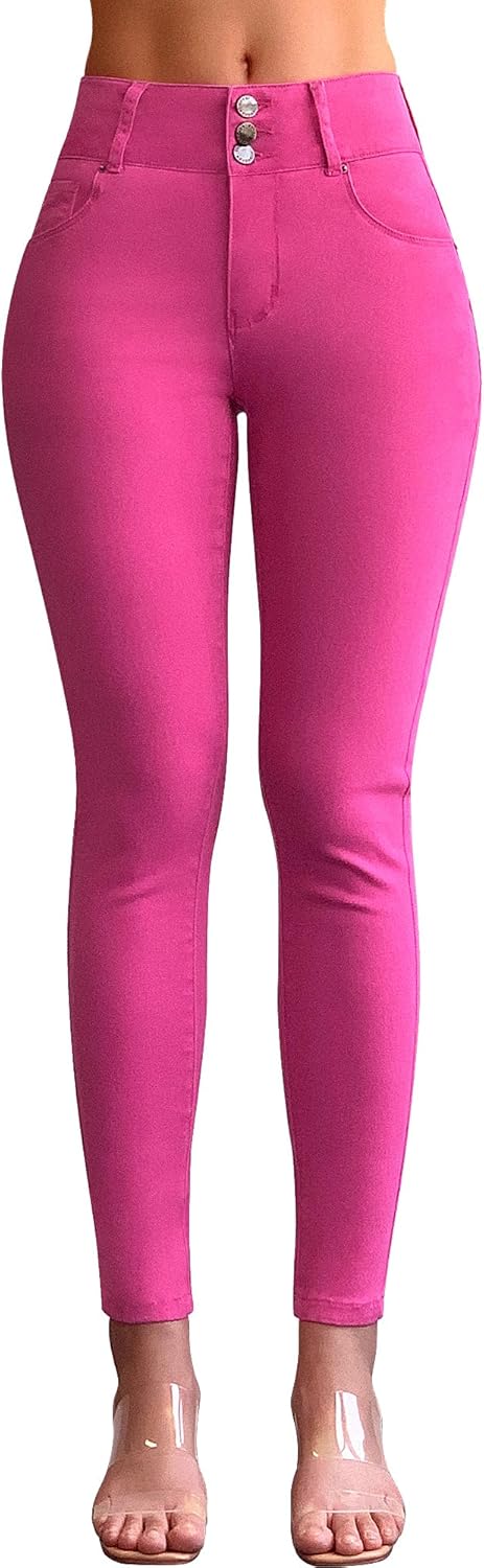 Jeggings de control de abdomen para mujer con cintura alta, ajustados y elásticos de Roswear 