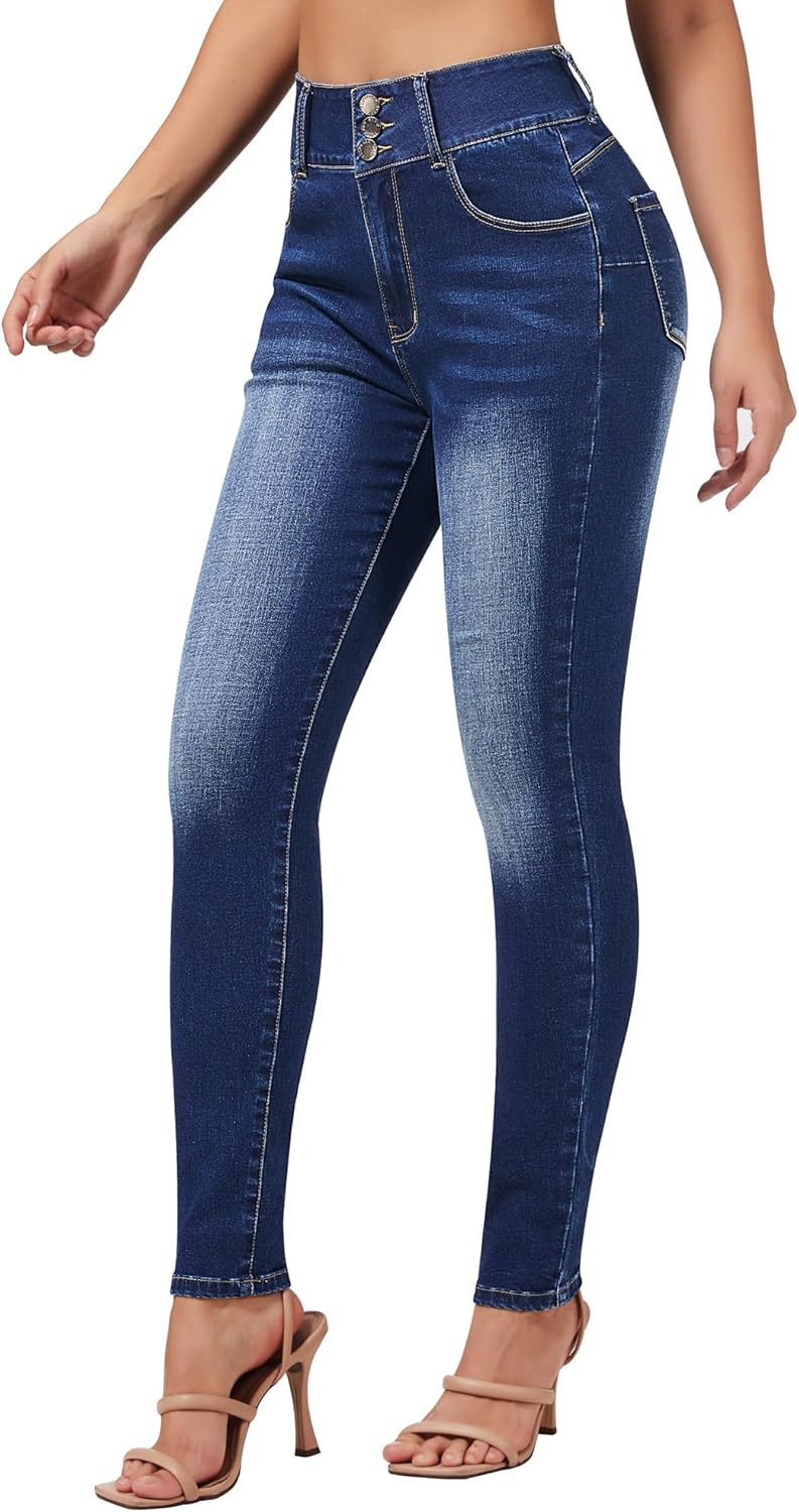 Jeggings de control de abdomen para mujer con cintura alta, ajustados y elásticos de Roswear 