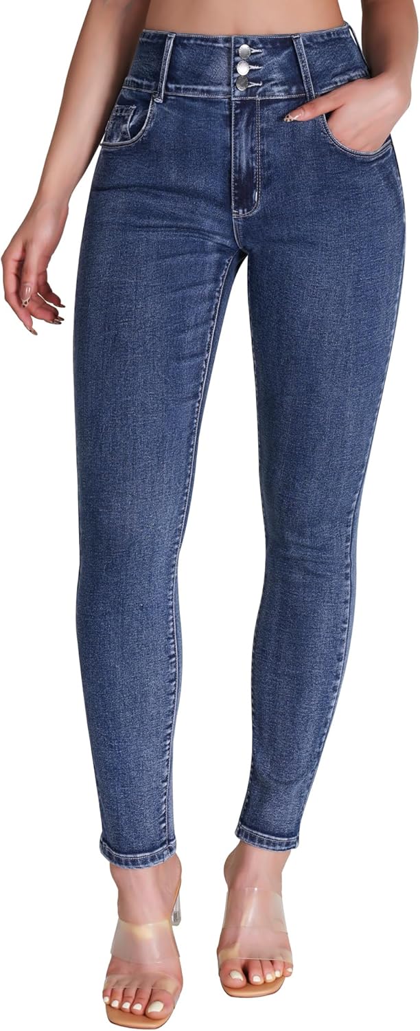 Jeggings de control de abdomen para mujer con cintura alta, ajustados y elásticos de Roswear 