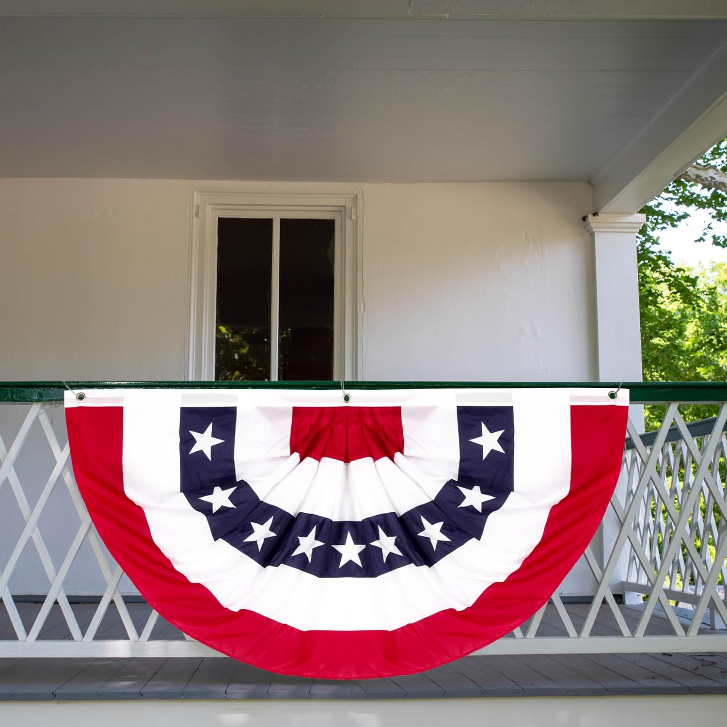 4 PCS USA Pleated Fan Flags with Patriotic Banner & Bunting for July 4th Decor
