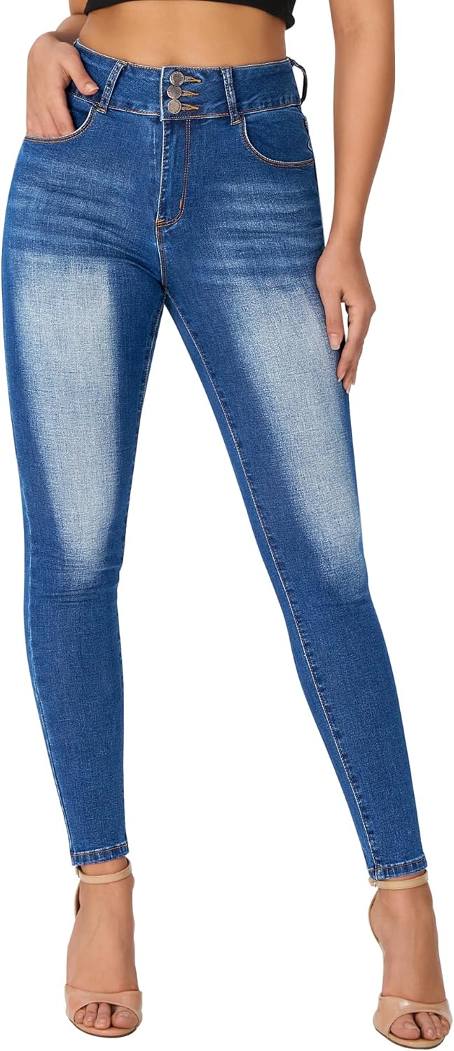 Jeggings de control de abdomen para mujer con cintura alta, ajustados y elásticos de Roswear 