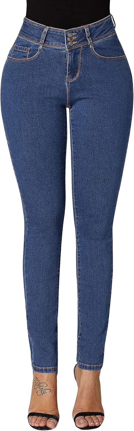 Jeggings de control de abdomen para mujer con cintura alta, ajustados y elásticos de Roswear 