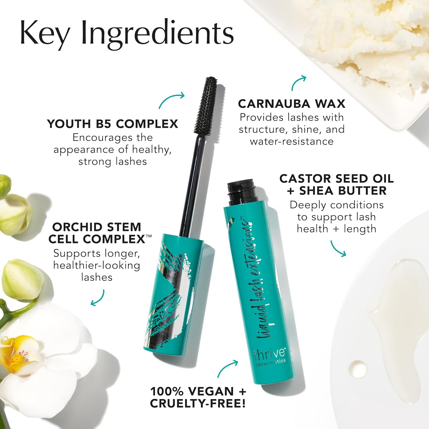 Liquid Lash Extensions Mascara, Tubing Thrive Mascara Lengthening, Volumizing & Curling, Smudge Proof, Washable, No Clumping or Flaking, Vegan & Cruelty Free, Crystal (Brown Black)