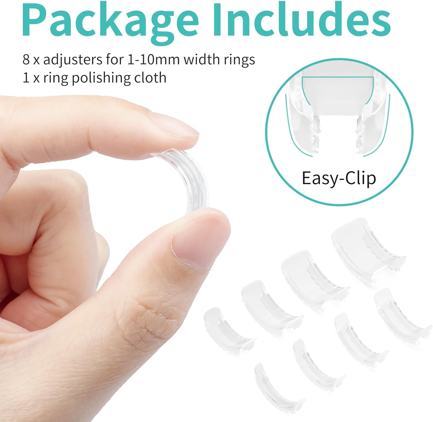 8 Pack 8 Sizes Ring Sizer Adjuster for Loose Rings Invisible Ring Guards for Women and Men with Polishing Cloth
