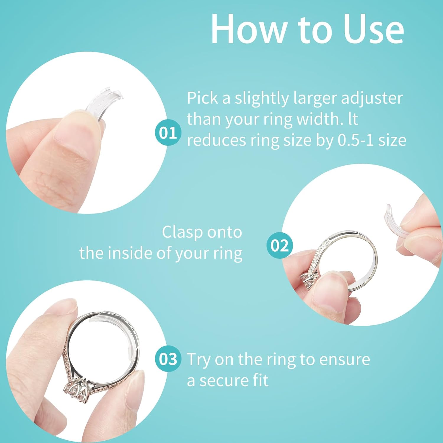8 Pack 8 Sizes Ring Sizer Adjuster for Loose Rings Invisible Ring Guards for Women and Men with Polishing Cloth