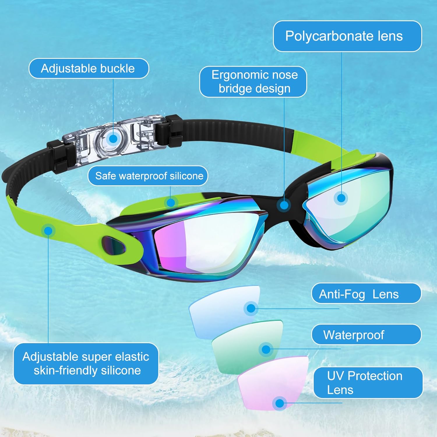 8 Pack Swim Goggles No Leaking Swimming Goggles for Adult UV Protection Pool Goggles with Nose Clip Earplug