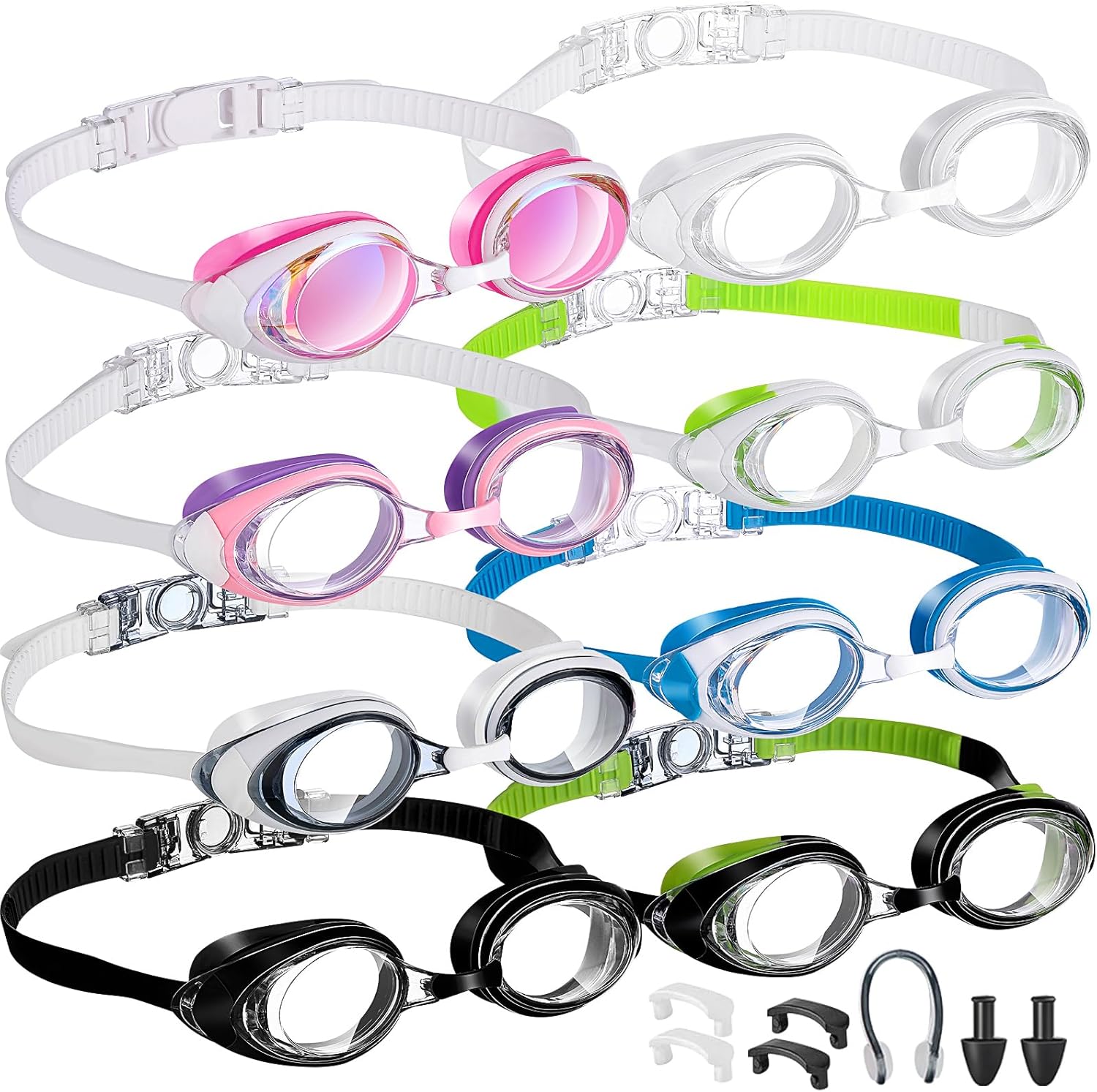 8 Pack Swim Goggles No Leaking Swimming Goggles for Adult UV Protection Pool Goggles with Nose Clip Earplug