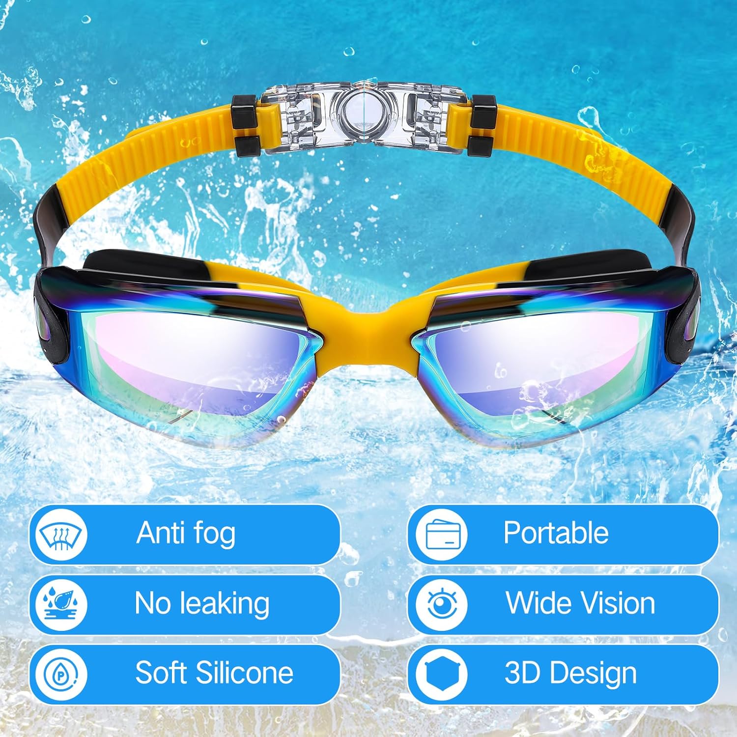 8 Pack Swim Goggles No Leaking Swimming Goggles for Adult UV Protection Pool Goggles with Nose Clip Earplug