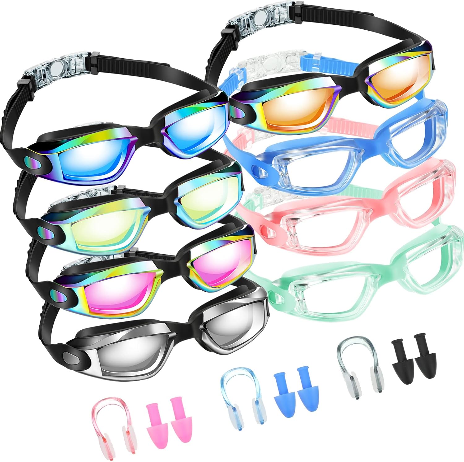 8 Pack Swim Goggles No Leaking Swimming Goggles for Adult UV Protection Pool Goggles with Nose Clip Earplug