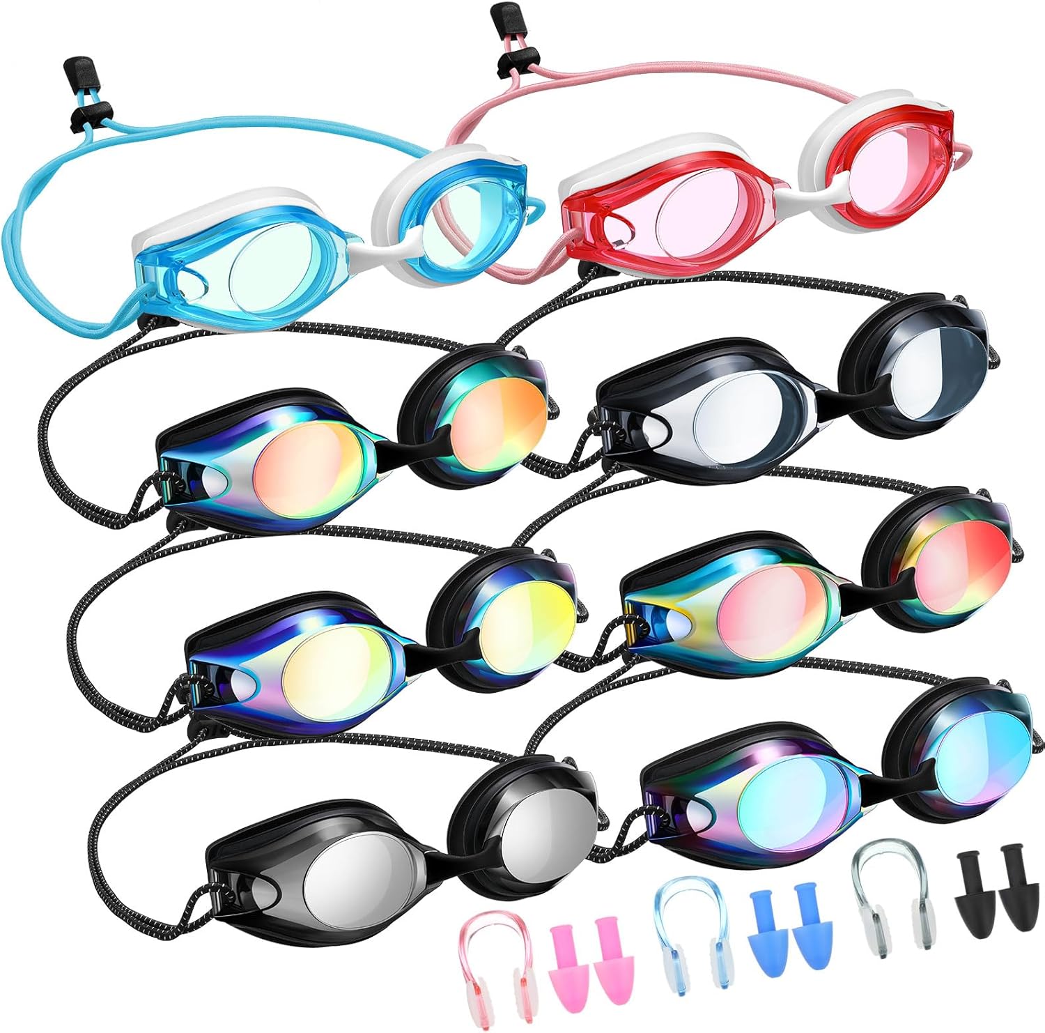 8 Pack Swim Goggles No Leaking Swimming Goggles for Adult UV Protection Pool Goggles with Nose Clip Earplug