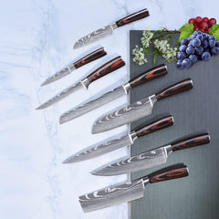 Professional 8 Pcs Kitchen Chef Knife Set with Sharp High Carbon Stainless Steel Forged Blade and Ergonomically Pakkawood Handle